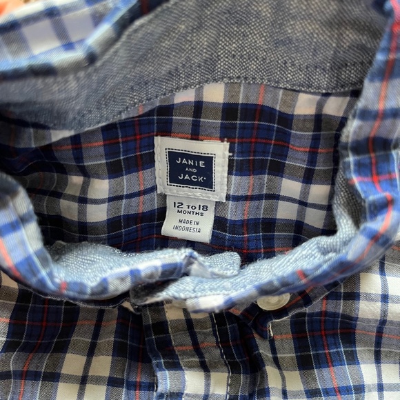 Janie and Jack Blue, White and Red Plaid Button Down Shirt, Size 12-18 Months - Picture 3 of 4
